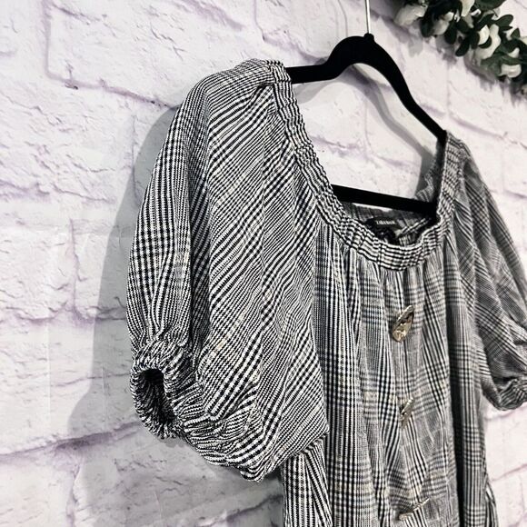 Zara Basic Size Small Plaid Off The Shoulder Puff Sleeve Mini Belted Dress - Picture 5 of 13